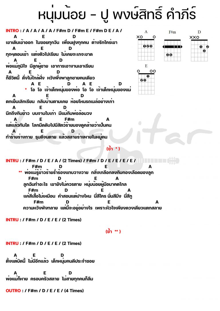 คอร์ดเพลง-หนุ่มน้อย-ปู-พงษ์สิทธิ์-คำภีร์