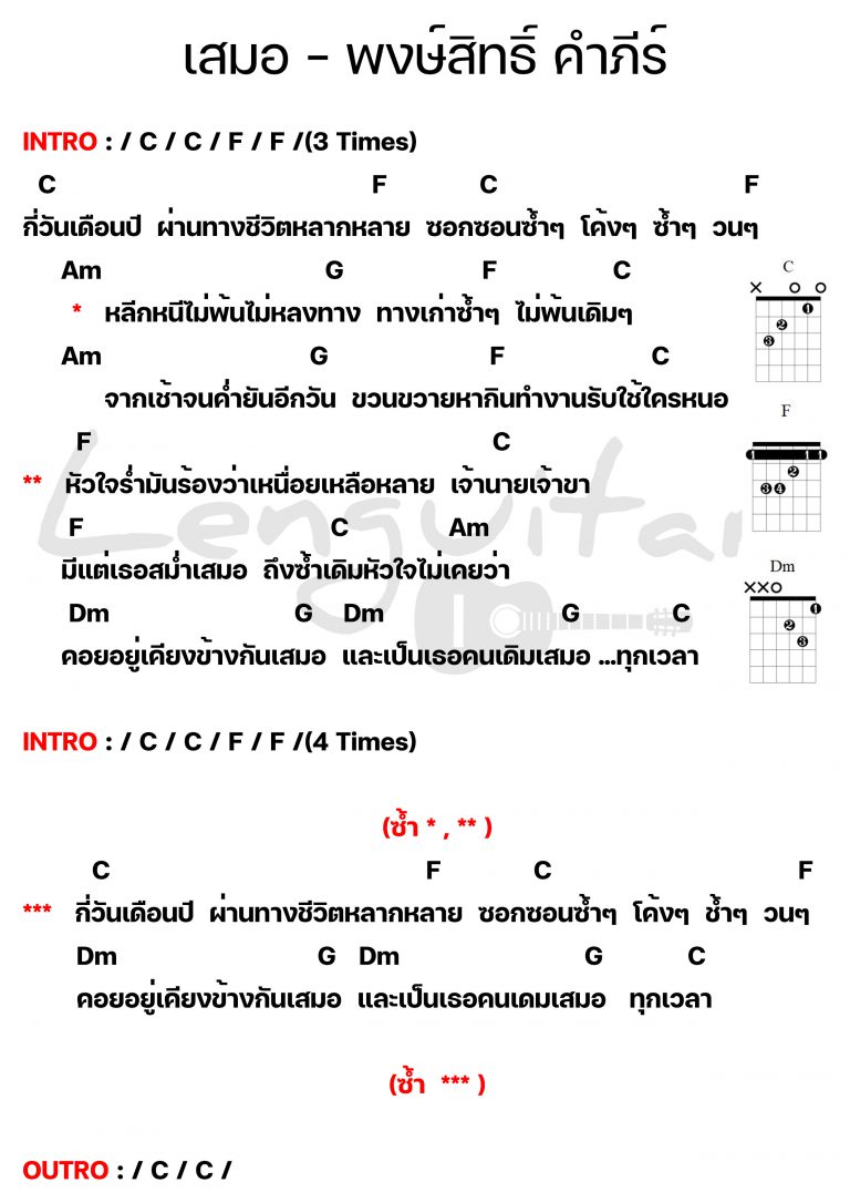 คอร์ดเพลง-เสมอ-ปู-พงษ์สิทธิ์
