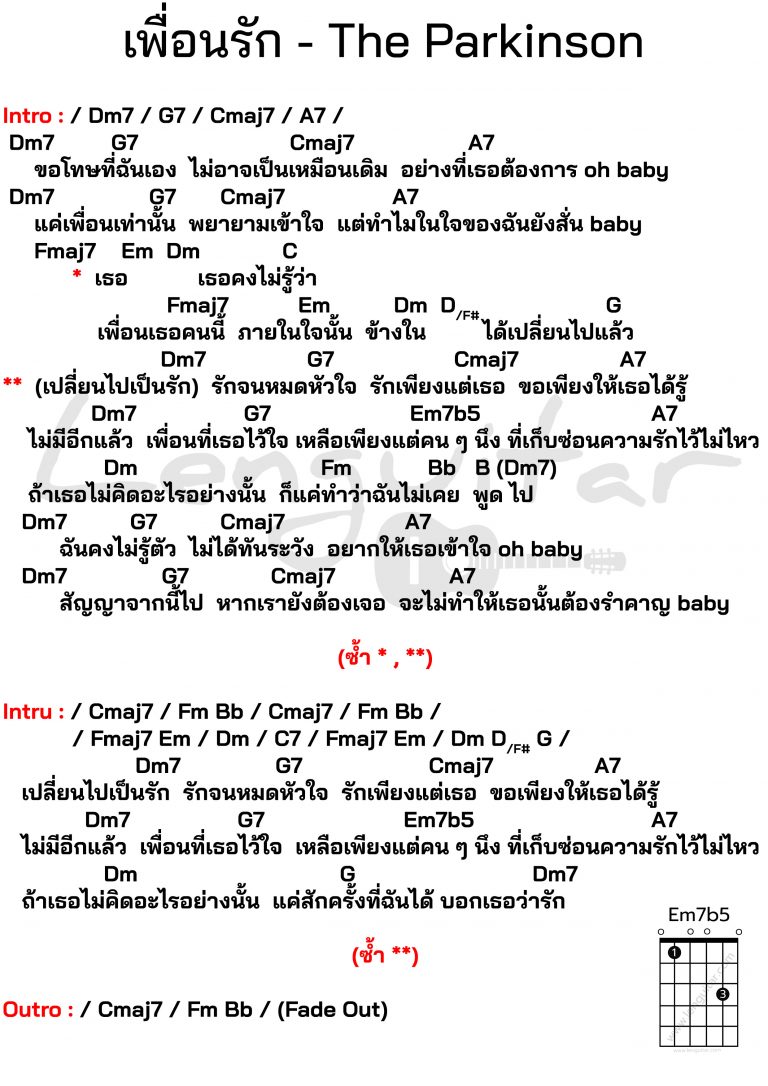 คอร์ดเพลง-เพื่อนรัก-The-Parkinson