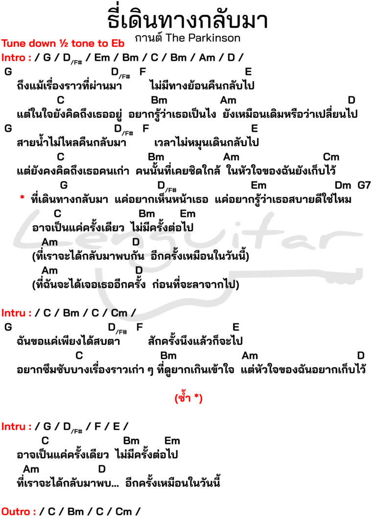 คอร์ดเพลง-ธี่เดินทางกลับมา-กานต์-The-Parkinson
